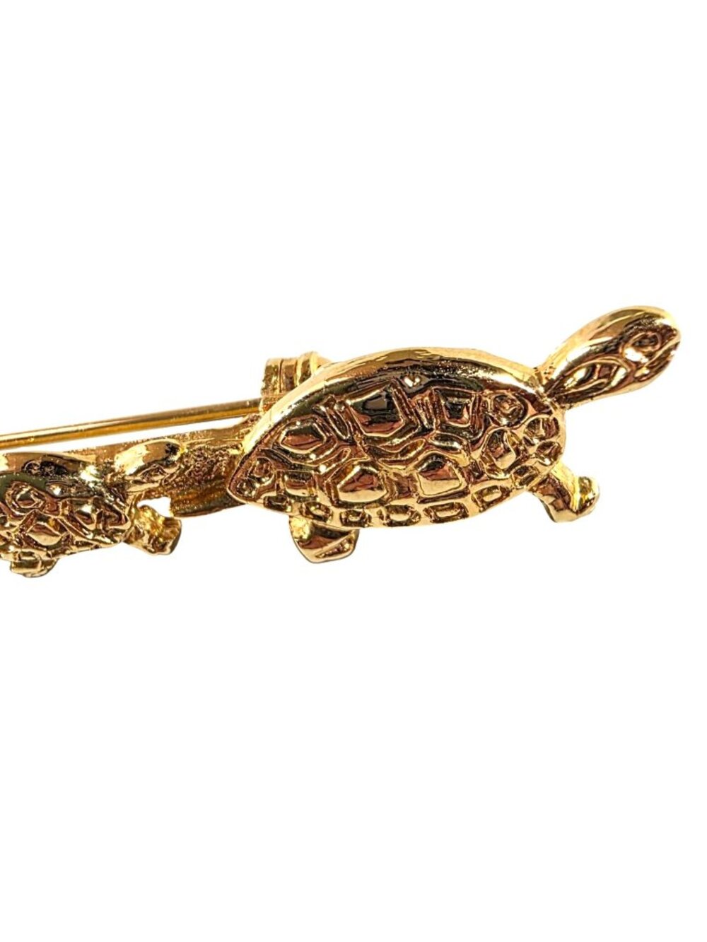 Franklin Mint Tortoise Bar Pin Brooch Vtg Gold-Tone Four Turtles animal jewelry